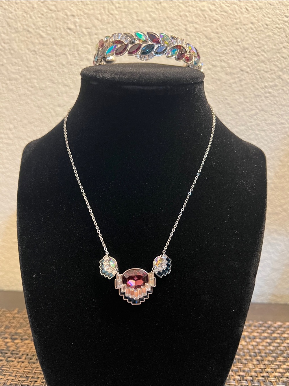 Swarovski Multicolor Geometric Crystal Pendant Necklace and Bracelet Set